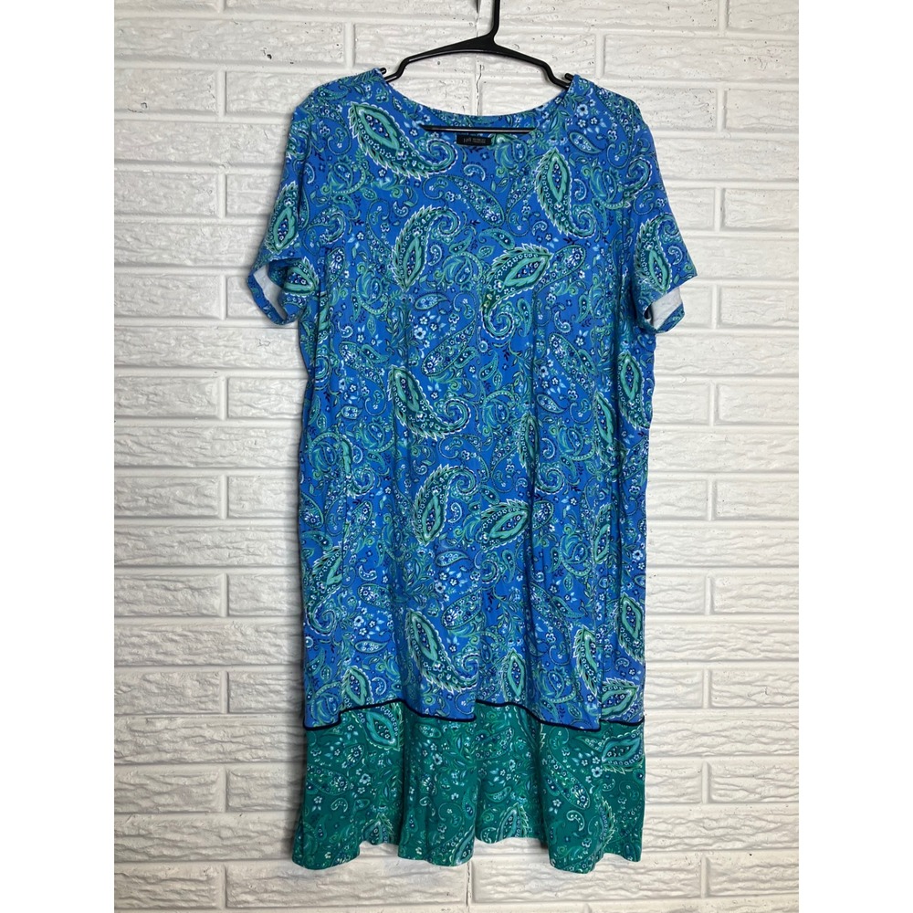J. Jill‎ Wearever Dress Womens Large Petite Blue Green Paisley Shift Knit good